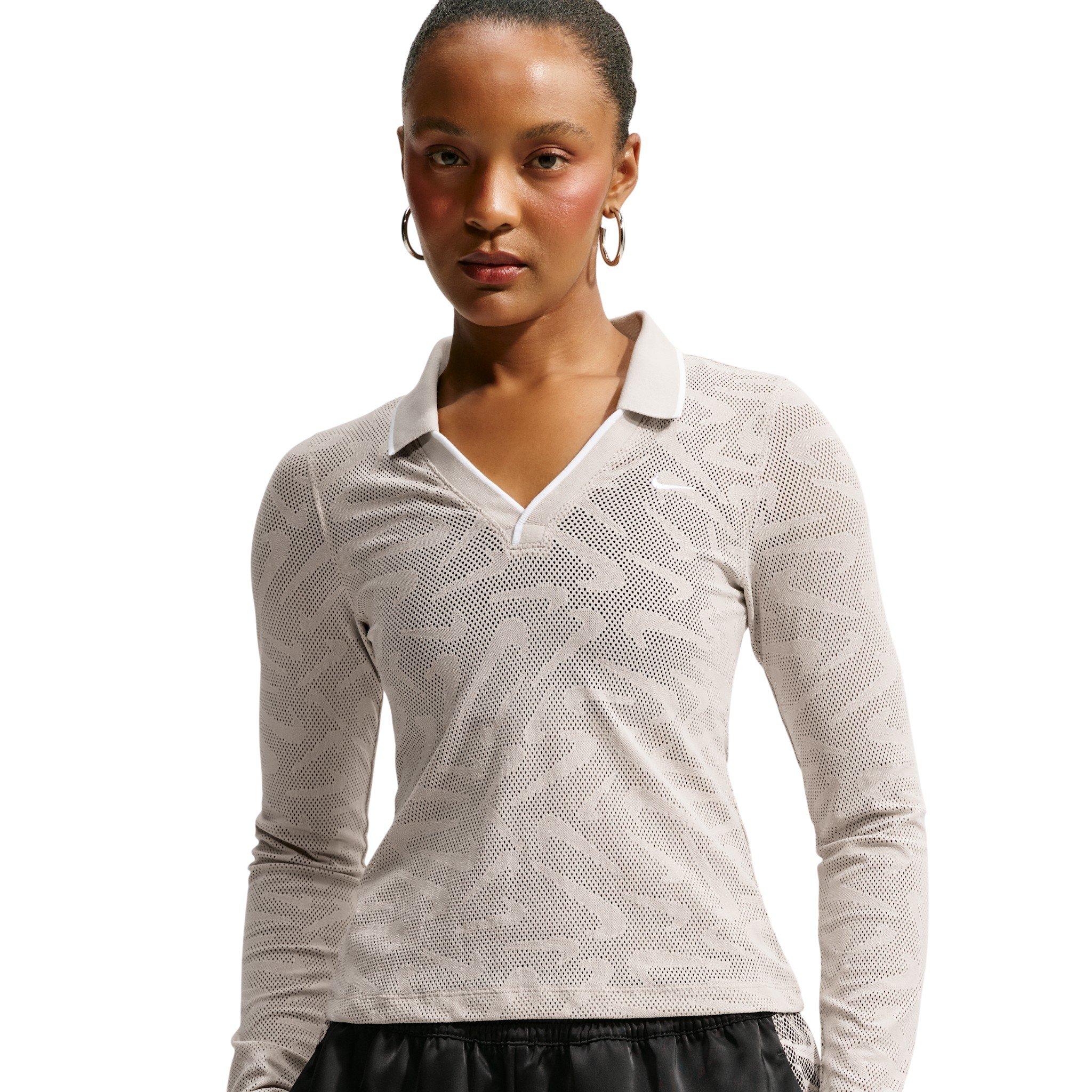 Nike Women's Sportswear Chill Knit Tight Mod-Cropped Long Sleeve Lace Top - Cream - CREAM